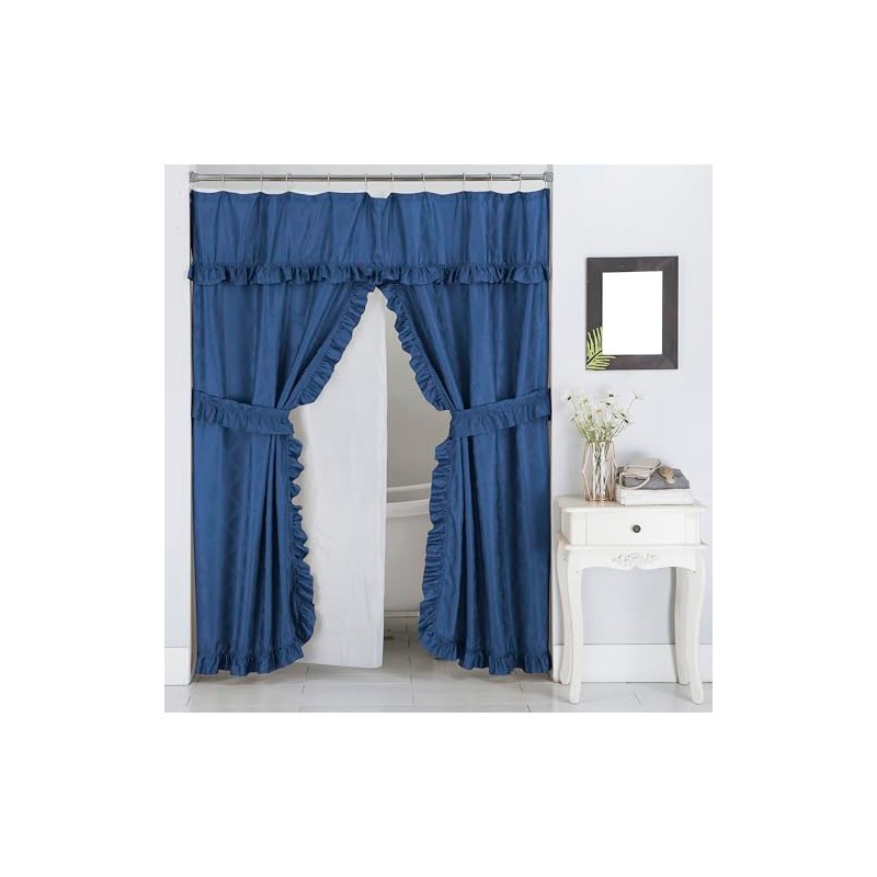 Castle Selection Double Swag Ruffled Fabric Shower Curtain Set, Intersected