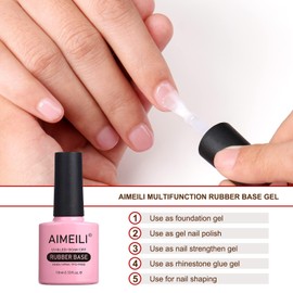 AIMEILI Pink Series Rubber Base Gel, Nude Pink Semi-Permanent Nail Polish, Elastic Base Rubber Gel UV/LED Soak Off Gel Nail Polish - Nice Thick and Self-Leveling - (595) 10ml