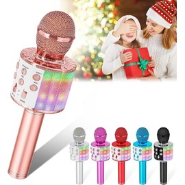 Karaoke Microphone, 5-in-1 Wireless Bluetooth Karaoke Mic for Adults Kids, Handheld Mics Speaker with LED Lights,Christmas Birthday Gifts for All Ages
