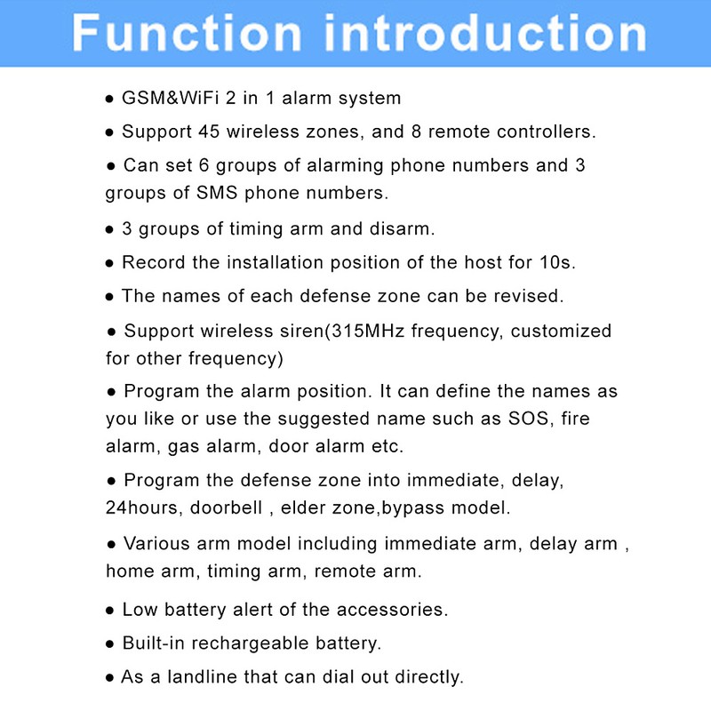 Security Alarm System Kit Auto Dial GSM+WiFi Home Security Wireless