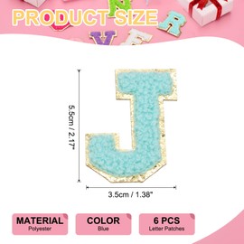 PATIKIL Buchstaben-Aufnäher, 6 Stück, Anfangsbuchstabe J, selbstklebender Aufnäher, bestickter Stoff, 5,5 cm, Alphabet-Aufkleber für Kleidung, Hüte, Make-up-Taschen, DIY, blau