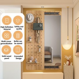 Hide Wall Mounted Mirror,47“x15” Full Length Mirror with Slide Rail,Bedroom Mirrors with Coat Rack, Wall-Mounted Vanity Mirrors for Living Room Dormitory Hotel (Wooden Frame)