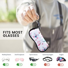molshine Soft Sunglasses Case, Neoprene Zipper Glasses Case, Portable Glasses Bag with Hook for Men and Women (White)