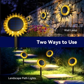 Hogni Solar Pathway Lights Outdoor, Solar Powered LED Sunflower Lights, Outdoor Waterproof Decor Solar Wall Lights for Back Yard, Lawn, Patio, Path, Driveway, Landscape Decorations (2 Pack)