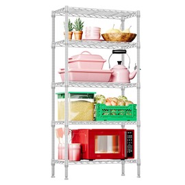 IZEUK 5 Tier White Metal Storage Shelves, Heavy Duty Wire Shelving Rack for Garage, Kitchen, Bathroom, Laundry, or Closet Organization, 1250 lbs Capacity, 11.8" D x 29.5" W x 59.5" H