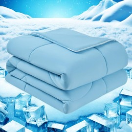 meadow park Cooling Comforter Full/Queen 90”x90”, Double Sided Cooling Blanket for Hot Sleepers, Cold Tech Fabric, Q-Max>0.5, Breathable and Lightweight, Blue