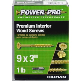 Power Pro 48584 Wood Screws, #9 x 3, Premium Star Drive Indoor Cabinet Screws, Gold Yellow Zinc, 1lb Box
