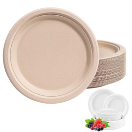 100Pack Disposable Paper Plate Heavy Duty Paper Plates 6 inch,Extra Strength Brown Disposable Paper Plate for hot food Super Rigid Strong Plates Bagasse Plates 15.2cm for Christmas,Birthday,Picnic,BBQ
