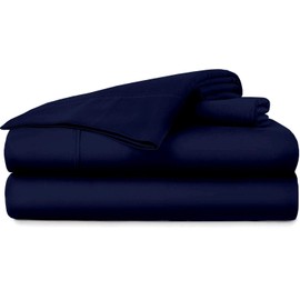 BeKind Online Organic Cotton Full XL Sheets - 1000-Thread Count Long-Staple Pure Organic Cotton, 28" Deep Pockets 4-Piece Soft Breathable Sateen Weave Sheets - Navy Blue