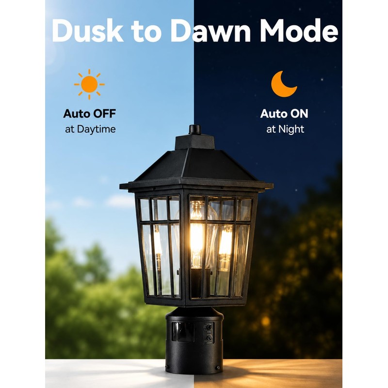 Yisuro 360°Motion Sensor Outdoor Post Light, Dusk to Dawn Hardwired