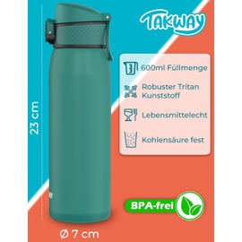 TAKWAY Children's Drinking Bottle Leak-Proof with Fruit Strainer 600 ml - Tritan, BPA Free - Suitable for Carbonated Drinks - Bottle for School, Sports (Green)