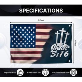 3x5 Feet Jesus American Flags John 3 16 with Two Brass Grommets - Faith Over Fear House Yard Decor Banner - Christian Jesus Easter Outdoor or Indoor Flag - Jesus Americane Flag for 4th of July