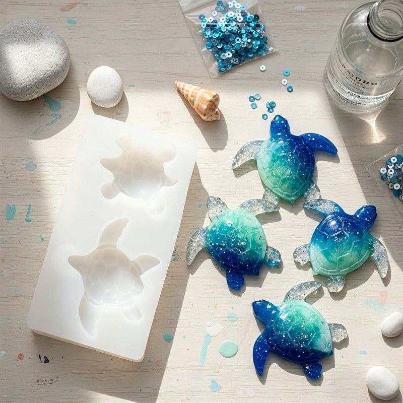 13 Pcs Mini Turtle Resin Molds with Seashell Conch Tool