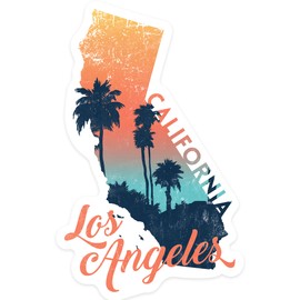 Die Cut Sticker Los Angeles, California, State Abstract, Palm Scene, Contour Vinyl Sticker 3 to 6 inches, (Waterproof Decal for Cars, Water Bottles, Laptops, Coolers), Large