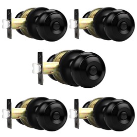 Probrico Matte Black Privacy Doors Knobs, Bed/Bath Door Locks Keyless Interior Door Handles, 5 Pack