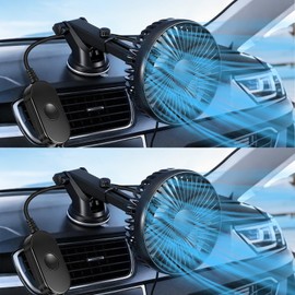 Grinsvalley 2 Set Portable Car USB Powered Auto Fan with Suction Cup Universal Small Silent Cooling Vent Fan 360° Rotatable, 3 Speed Regulation Low Noise, for Vehicle Truck Suv Car Van Rv Pickup