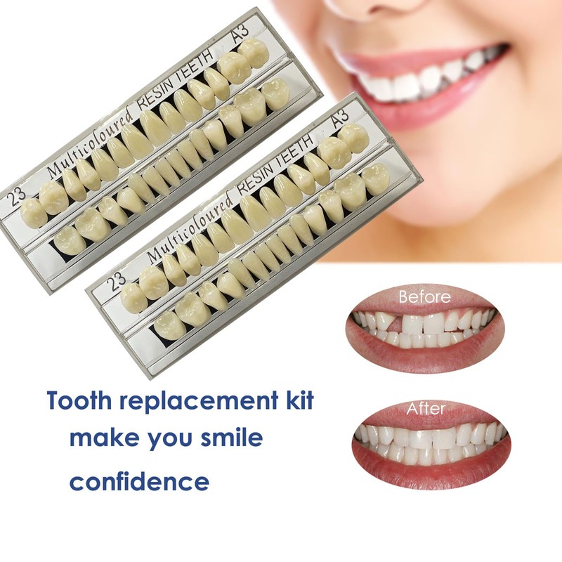 56 Pcs False Teeth Fake Teeth 2 Sets Synthetic Resin