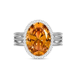 Linawe Silver Adjustable Rings for Women, Yellow Birthstone Citrine Chunky Rings, Fake Imitation Diamond Vintage Statement Rings, Faux Crystal Gemstone Cubic Zirconia Costume Ring