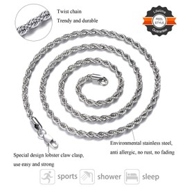 FEEL STYLE Men Necklace Stainless Steel Chain Silver Plated Rope Chain Jewelry 5mm 26 Inch Necklaces Jewelry