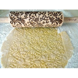 ROYAL Rolling pin Wooden engraved rolling pin with classic flowers Embossed cookies Pottery Birthday gift for mother friend bridal shower