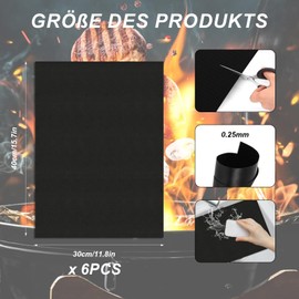 6 BBQ Grill Mats for Gas Grill, 40 x 30 cm Grill Mats for Charcoal Grill Mats Teflon Grill Plate Grill Mats for Gas Grill Accessories, Non-Stick Reusable Baking Mats for Charcoal Oven Mat
