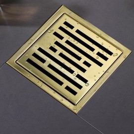 6 Inch Square Shower Floor Drain, Shower Drain Kit with Flange, Square Shower Drain, SUS 304 Stainless Steel Floor Drain,Brushed Gold