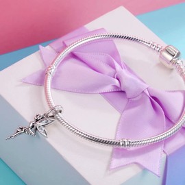 Qings Elf Fairy Angel Charm - Silver Butterfly Princess Tinkerbell Crystal Colour Pixie Flower Fairy Charms Fits European Bracelets Necklaces Birthday Gift Girls Women, Sterling Silver, Cubic Zirconia