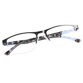 FONHCOO Reading Glasses for Women Men, Blue Light Blocking Reading Glasses Metal Half Frame Computer Readers Anti UV/Glare/Eyestrain (Black 1.75)