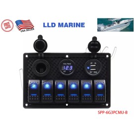 LLD_TK 6 Gang Rocker Toggle Switch Panel Breaker USB Marine Boat Camper RV Truck