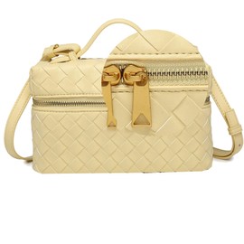 Raiuyow Mini Woven Crossbody Purse Square Box Bags Top-Handle Tote Handbag Shoulder Bag Cute Satchels Trendy, Light Yellow