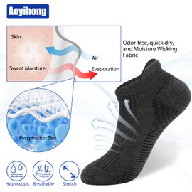 Men's Breathable Cotton Athletic Ankle Socks Moisture Wicking Low Cut Running Cushioned Tab Sports Short Thick Socks 6 Pairs (Gray-M)