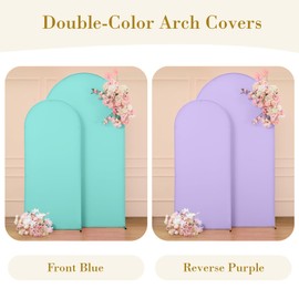 Blue and Purple Arch Backdrop Cover Set of 2-7.2ft, 6ft Arch Covers Stretchy Backdrop Spandex Mermaid Theme Arch Stand Covers for Girls Birthday Party Wedding Banquet Photo Background Decorations