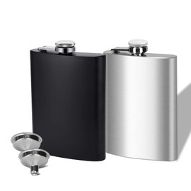 Hniuyun 2 Pcs 8oz Hip Flasks, 304 Stainless Steel Portable Pocket Flask with Funnel, Drinking Flasks for Camping Outdoor Activities (Black and Silver)
