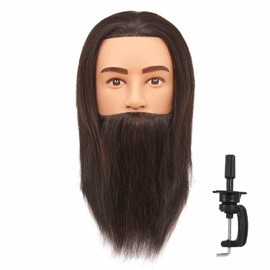Headfix Mannequin Head Human Hair Cosmetology Manikin Male Mannequin Head Beard for Barber Shops Practice Cutting Styling and with Clamp (6F2001LB0210H)