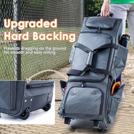 VIGEGARI Upgraded Rolling Baseball Bag with Sturdy Hard Backing - Large Softball Bag with Wheels for 4 Bats, Large Team Equipment Duffle Bat Bag, Catcher Gear Bag for Boys 8-12, Youth, Adults
