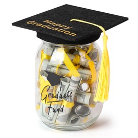 Graduation Gifts - Graduate Fund Mason Jar for Centerpieces，DIY Loaded Cash Of Graduation Glass Jar with Graduation Cap Decorations kit,Wishes Grad Party Supplies and Decor.