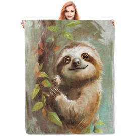 VANZEV Cute Sloth Blanket,Anime Flannel Throw Blankets,Soft Warm Lightweight Cozy Plush Sloth Throws for Bedroom Sofa Home Decor Gifts for Women Lovers Kids Girls 50"x60"