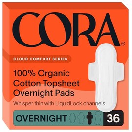 Cora - almohadillas para orejas de algodón orgánico ultrafinas con tecnología de secado y alas, Noche, 36 unidades