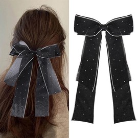 Black Velvet Hair Bow Clip for Women Women Bow Hair Clip Ribbon Bows for Girls Hair Ribbon Bow Clip Large Tulle Hair Bow Long Tassel Ribbon Bowknot Hair Barrettes Bow Wedding Hair Pin Accessories