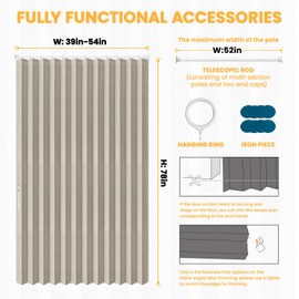 AJAZZ 100% Blackout Door Curtain Accordion Door Closet Curtain Invisible Applicable Bedroom Room Living Room Doorway (1 Pack, 54 W x 78 L, Cream White+Rod)