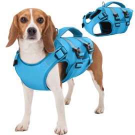 Kuoser Life Jacket Dog Medium, Life Jackets for Dogs, Life Jacket with Handle and Reflective, Adjustable Dog Life Jacket, Life Jacket for Medium Dogs with Improved Buoyancy, Blue M