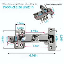 2 pieces/180 Degree Softs Closed Cabinets Hinges (Full Coverage)/180 ° Cabinet Door Hinges/Hidden Frameless YUEZIYE Kitchen cabinets/Wardrobe Folding/（Undamped Hinge）