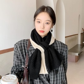 LumiSyne Winter Knitted Scarf For Women Two-Color Color Matching Rib Knit Keyhole Pull-Through Scarves Soft Cute Neck Warmer Collar Scarf Neckerchiefs