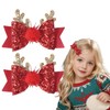 Red Bow Sequin & Gold Antler Hair Clips - Cute