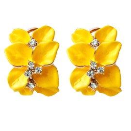 Navachi 18K Gold Plated Crystal Enamel Leaves Flower Omega Earrings, enamel, Crystal