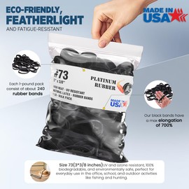 Black #73 Large Premium Outdoor Rubberbands .375 inch Wide, Made in USA, High Heat UV Resistant Platinum Rubber Crepe Band Approx. 240 per LB, 60 per 1/4lb (3" Long x 3/8" W) (1, Pounds)