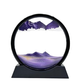 AzureLeap Moving Sand Art Liquid Motion, 3D Deep Sea Sandscape Color Quicksand Decor, Round Glass Moving Sand Art Picture Relaxing Desktop Home Office Work Decor (7 inch-Purple)