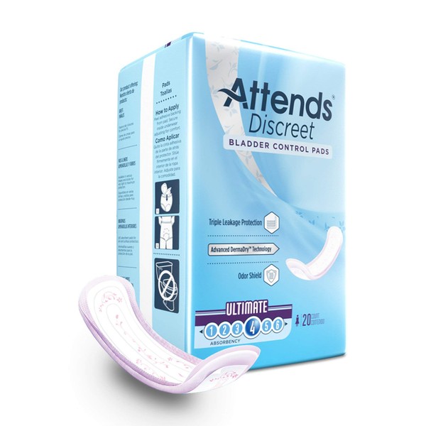 Attends Discreet Bladder Control Pads Ultimate, Heavy Absorbency Liner Pads, ADPULT - Pack of 20