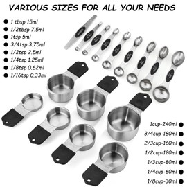 Magnetic Measuring Cups and Spoons Set of 16 Includes 7pcs Stainless Stee Stackable Nesting Magnetic Measuring Cup 9pcs Magnetic Measuring Spoon for Dry and Liquid Ingredients