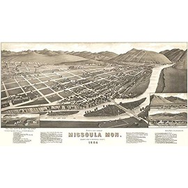 Missoula, Montana - 1884 - Aerial Bird's Eye View Map Poster
